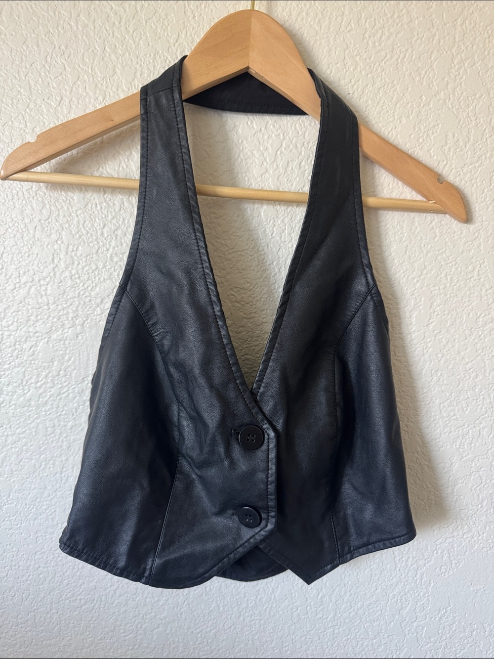 Glassons Black Leather Sleeveless Vest - Button Front